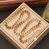 Stainless Steel 18K Gold Plated IG Style Simple Style Enamel Geometric Bracelets Necklace main image 4