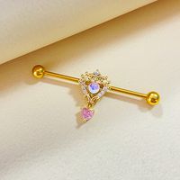 Cute Shiny Heart Shape Stainless Steel Steel Copper Plating Hollow Out Inlay Zircon White Gold Plated Gold Plated Ear Studs Belly Ring main image 7