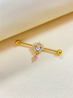 Cute Shiny Heart Shape Stainless Steel Steel Copper Plating Hollow Out Inlay Zircon White Gold Plated Gold Plated Ear Studs Belly Ring main image 6