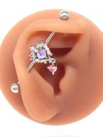 Cute Shiny Heart Shape Stainless Steel Steel Copper Plating Hollow Out Inlay Zircon White Gold Plated Gold Plated Ear Studs Belly Ring main image 2