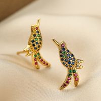 1 Pair Simple Style Bird Plating Inlay Copper Zircon 18k Gold Plated Ear Studs main image 3
