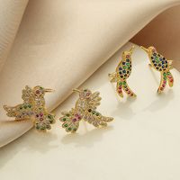 1 Pair Simple Style Bird Plating Inlay Copper Zircon 18k Gold Plated Ear Studs main image 1