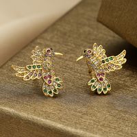 1 Pair Simple Style Bird Plating Inlay Copper Zircon 18k Gold Plated Ear Studs main image 4