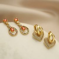 1 Pair Elegant Water Droplets Heart Shape Plating Inlay Copper Zircon 18k Gold Plated Drop Earrings main image 3