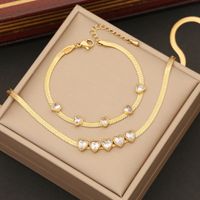 Stainless Steel 18K Gold Plated IG Style Shiny Plating Inlay Heart Shape Artificial Diamond Bracelets Earrings Necklace main image 1
