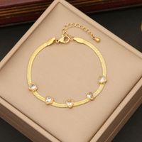 Stainless Steel 18K Gold Plated IG Style Shiny Plating Inlay Heart Shape Artificial Diamond Bracelets Earrings Necklace sku image 2