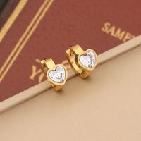 Stainless Steel 18K Gold Plated IG Style Shiny Plating Inlay Heart Shape Artificial Diamond Bracelets Earrings Necklace sku image 1