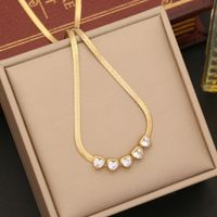Stainless Steel 18K Gold Plated IG Style Shiny Plating Inlay Heart Shape Artificial Diamond Bracelets Earrings Necklace main image 5