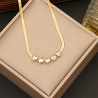 Stainless Steel 18K Gold Plated IG Style Shiny Plating Inlay Heart Shape Artificial Diamond Bracelets Earrings Necklace main image 4