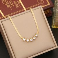 Stainless Steel 18K Gold Plated IG Style Shiny Plating Inlay Heart Shape Artificial Diamond Bracelets Earrings Necklace main image 3