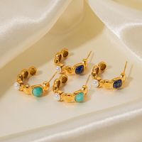1 Pair Retro C Shape Plating Inlay Stainless Steel Artificial Pearls Natural Stone 18k Gold Plated Ear Studs main image 5