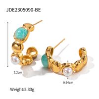 1 Pair Retro C Shape Plating Inlay Stainless Steel Artificial Pearls Natural Stone 18k Gold Plated Ear Studs sku image 1
