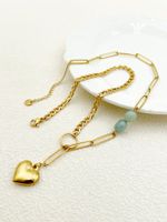 304 Stainless Steel Gold Plated Vintage Style Vacation Beaded Plating Heart Shape Natural Stone Beads main image 3
