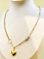Edelstahl 304 Vergoldet Vintage-Stil Ferien Perlen Überzug Herzform Naturstein Perlen main image 1
