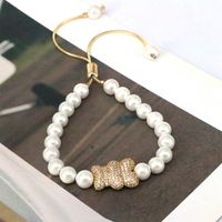 Hip-hop Bear Eye Artificial Pearl Copper Plating Zircon Gold Plated Women's Drawstring Bracelets sku image 5