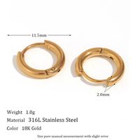 1 Pair Simple Style Round Solid Color Plating Inlay Stainless Steel Zircon 18k Gold Plated Hoop Earrings main image 5