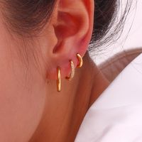 1 Pair Simple Style Round Solid Color Plating Inlay Stainless Steel Zircon 18k Gold Plated Hoop Earrings main image 2