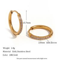 1 Pair Simple Style Round Solid Color Plating Inlay Stainless Steel Zircon 18k Gold Plated Hoop Earrings sku image 15