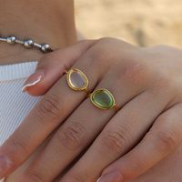Elegant Lady Geometric Stainless Steel Plating Inlay Resin 18k Gold Plated Open Rings main image 6