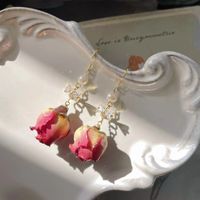 1 Paar Süss Einfacher Stil Blume Bogenknoten Perle Inlay Kupfer Zirkon 18 Karat Vergoldet Tropfenohrringe main image 3