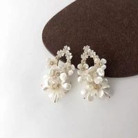 1 Pair Fairy Style Flower Imitation Pearl Drop Earrings sku image 1