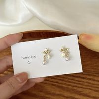 1 Pair Sweet Simple Style Flower Plating Inlay Alloy Pearl Drop Earrings main image 5