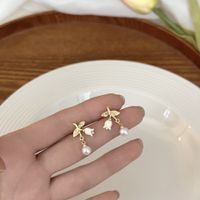 1 Pair Sweet Simple Style Flower Plating Inlay Alloy Pearl Drop Earrings main image 2