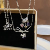 Simple Style Artistic Star Heart Shape Wings Steel Copper Inlay Opal Shell Zircon Pendant Necklace main image 1