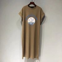 Women's T Shirt Dress Casual Round Neck Printing Short Sleeve Letter Ship Midi Dress Home Daily main image 3