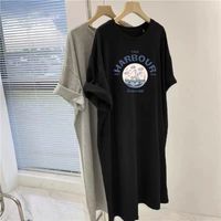 Women's T Shirt Dress Casual Round Neck Printing Short Sleeve Letter Ship Midi Dress Home Daily main image 5