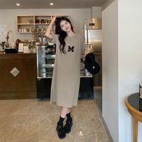 Women's T Shirt Dress Casual Simple Style Round Neck Printing Half Sleeve Letter Midi Dress Home Daily main image 3