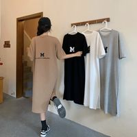 Women's T Shirt Dress Casual Simple Style Round Neck Printing Half Sleeve Letter Midi Dress Home Daily main image 4
