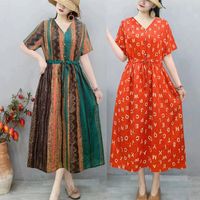 Women's Swing Dress Casual Vintage Style V Neck Printing Short Sleeve Printing Midi Dress Daily main image 1
