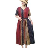 Frau Swing-kleid Lässig Vintage-stil V-ausschnitt Drucken Kurzarm Drucken Midi-kleid Täglich main image 6