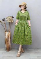 Women's Swing Dress Casual Vintage Style V Neck Printing Short Sleeve Printing Midi Dress Daily sku image 12