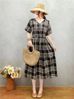 Women's Swing Dress Casual Vintage Style V Neck Printing Short Sleeve Printing Midi Dress Daily sku image 13
