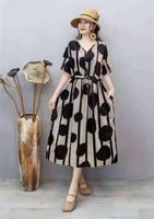 Women's Swing Dress Casual Vintage Style V Neck Printing Short Sleeve Printing Midi Dress Daily sku image 16