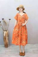 Women's Swing Dress Casual Vintage Style V Neck Printing Short Sleeve Printing Midi Dress Daily sku image 3