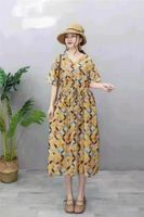 Women's Swing Dress Casual Vintage Style V Neck Printing Short Sleeve Printing Midi Dress Daily sku image 4