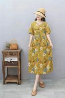 Women's Swing Dress Casual Vintage Style V Neck Printing Short Sleeve Printing Midi Dress Daily sku image 20