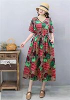 Women's Swing Dress Casual Vintage Style V Neck Printing Short Sleeve Printing Midi Dress Daily sku image 22