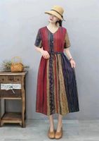 Women's Swing Dress Casual Vintage Style V Neck Printing Short Sleeve Printing Midi Dress Daily sku image 27