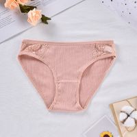 Solid Color Breathable Lace Mid Waist Briefs Panties main image 2