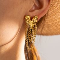 1 Pair Ig Style Heart Shape Tassel Plating Stainless Steel 18k Gold Plated Drop Earrings main image 3