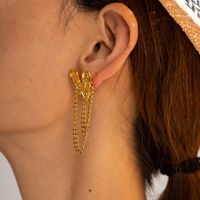 1 Pair Ig Style Heart Shape Tassel Plating Stainless Steel 18k Gold Plated Drop Earrings main image 5