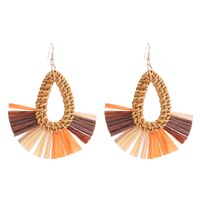 1 Pair Bohemian Sector Water Droplets Hollow Out Raffia Drop Earrings sku image 6