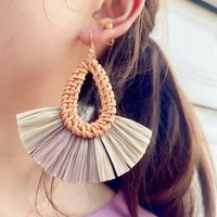 1 Pair Bohemian Sector Water Droplets Hollow Out Raffia Drop Earrings main image 6