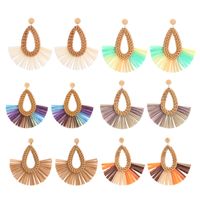 1 Pair Bohemian Sector Water Droplets Hollow Out Raffia Drop Earrings main image 3
