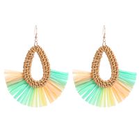 1 Pair Bohemian Sector Water Droplets Hollow Out Raffia Drop Earrings sku image 2