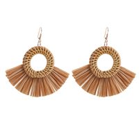 1 Paire Rétro Rond Secteur Raphia Rotin Boucles D'oreilles sku image 4